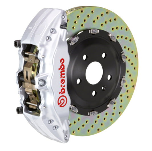 Brembo 08-10 Challenger w/V8 (Excl AWD/SRT-8) Fr GT BBK 6Pis Cast 380x34 2pc Rtr Drill-Silver