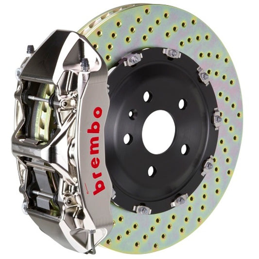 Brembo 08-10 Challenger w/V8 (Excl AWD/SRT-8) Fr GTR BBK 6Pis Billet 380x34 2pc Rtr Drill-Nickel