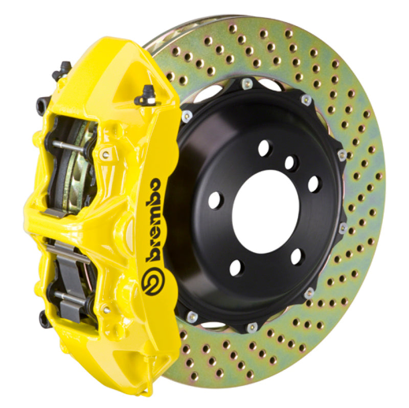 Brembo 11-23 Challenger w/V8 Exc AWD/SRT8 Fr GT BBK 6Pis Cast 355x32 2pc Rotor Drilled-Yellow