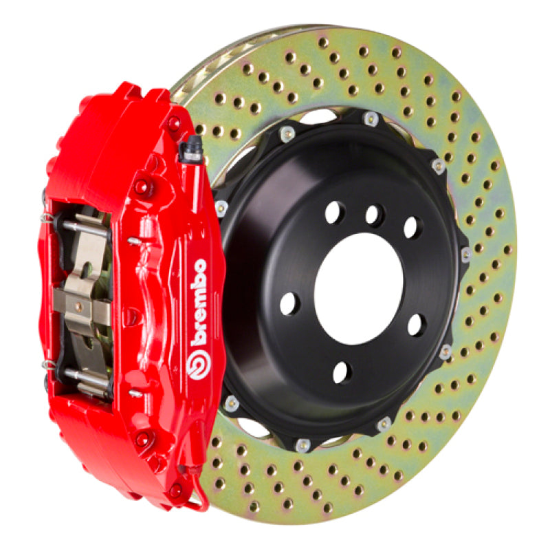 Brembo 11-23 Challenger w/V8 Exc AWD/SRT8 Fr GT BBK 6Pis Cast 355x32 2pc Rotor Drilled-Red