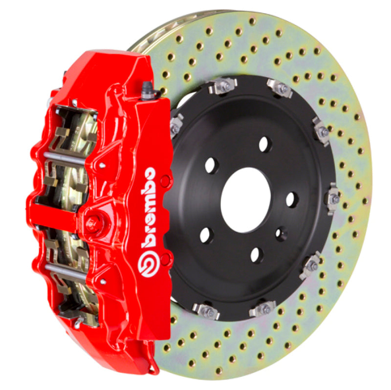 Brembo 08-14 Challenger SRT-8 Front GT BBK 6 Piston Cast 380x34 2pc Rotor Drilled-Red