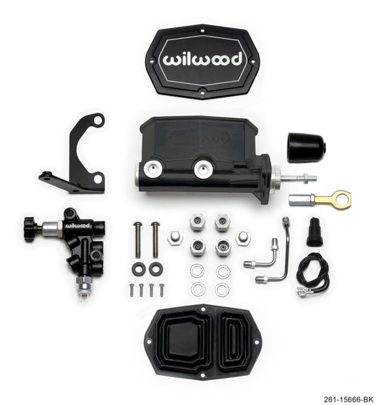 Wilwood Compact Tandem M/C - 1.12in Bore w/RH Bracket and Valve (Mustang Pushrod) - Black